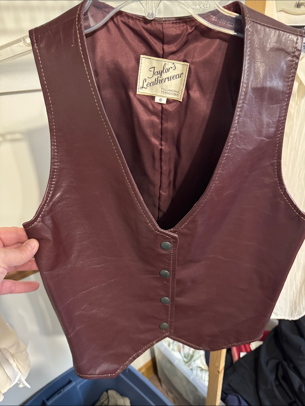 Vintage Taylor’s Leatherwear Vest. Silk lining Deep Burgandy